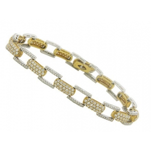 3.50ct Pave Diamond 18k Two Tone Gold Link Tennis Bracelet