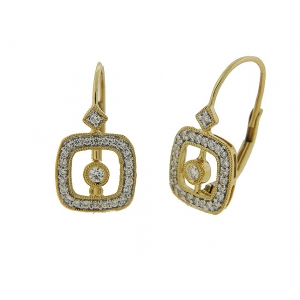 Diamond 18k Yellow Gold Milgrain Leverback Earrings