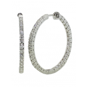 2.63ct Diamond 18k Solid White Gold In & Out Hoop Earring