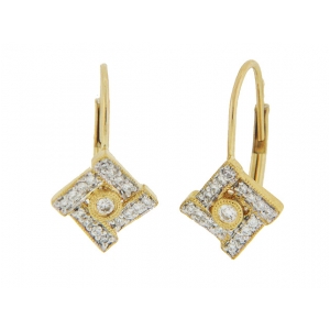 Diamond 18k Yellow Gold Milgrain Leverback Earrings