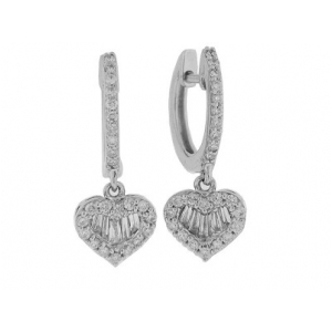 .71 ct Round & Baguette Diamond 18k Gold Heart Earrings