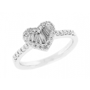 .57 ct Round Baguette Diamond 18k Gold Heart Shape Ring