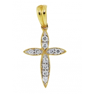 18k Yellow Gold Mini Pave Diamond Passion Cross Pendant
