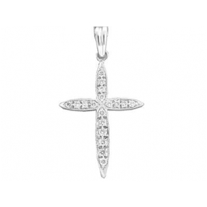 Milgrain Round Diamond 18k White Gold Cross Pendant