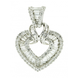 18k White Gold & Baguette Diamond Heart Shape Pendant