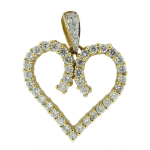 18k Solid Yellow Gold & 0.65ct Pave Diamond Symmetrical Heart Shape Pendant