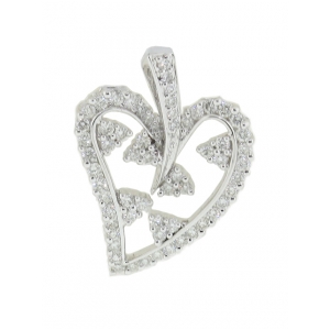 18k White Gold & Pave Diamond Angular Heart Shape Pendant