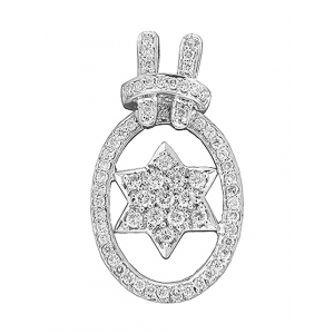 Diamond Pave Star of David Circle 18k White Gold Charm Pendant
