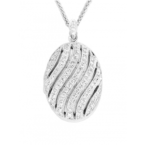 .44 ct Diamond Pave Swirl Locket Oval Pendant 18k White Gold