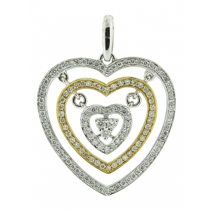 18k White & Yellow Tone Gold Multi Heart Shape Diamond Dangle Pendant