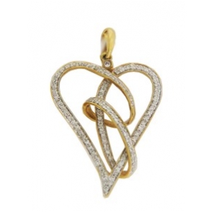 .44 ct Round Diamond 18k Yellow Gold Swirl Heart Pendant