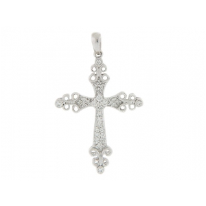 18k White Gold Milgrain Diamond Cross Pendant