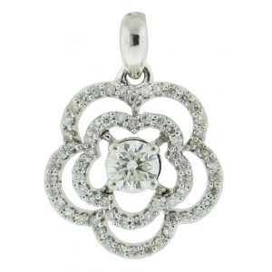 18k Solid White Gold Mini Flower Shape 0.51ct Diamond Pendant
