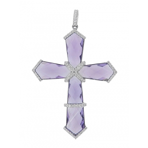 21.45 ct Diamond & Amethyst Cross 18k White Gold Pendant