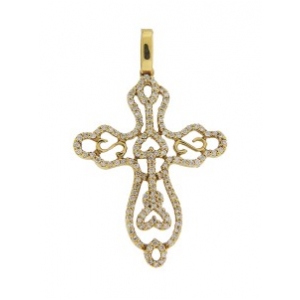 .58 ct Diamond 18k Yellow Gold Cross & Heart Pendant
