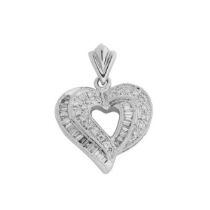 .40 ct Baguette & Round Diamond 18k White Gold Heart Pendant