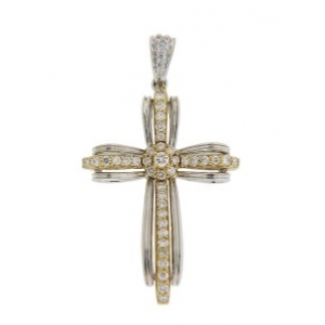 .45 ct Round Diamond 18k Two Tone Gold Cross Pendant