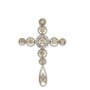 .55 ct Round Diamond 18k Two Tone Gold Milgrain Cross Pendant