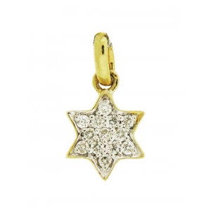Round Diamond 18k Yellow Gold Star of David Charm Pendant