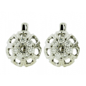18k White Gold Circle Shape Petal Design Diamond Center Semi Mount Earrings