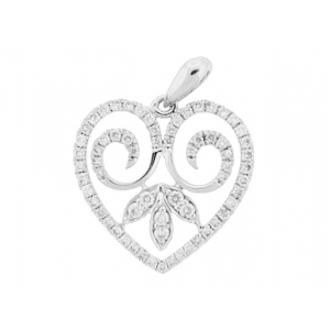 Diamond Heart Leaf Shaped 18k White Gold Art Deco Pendant