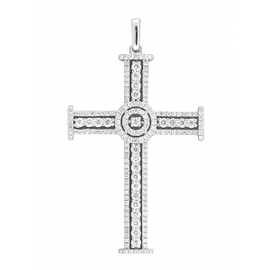 1.39 ct Round Cut Diamond Cross 18k White Gold Pendant