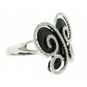 0.62ct Butterfly Shape Black Onyx & Pave Diamond 18k White Gold Cocktail Ring