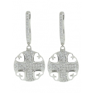 18k White Gold Multi Heart Pave Diamond Dangle Earring