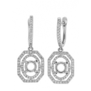 .87 ct Diamond 18k White Gold Semi Mount Dangle Earrings