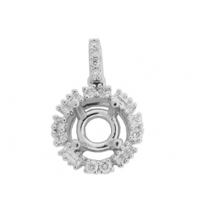 .32 ct Round & Baguette Diamond Semi Mount 18k Gold Pendant