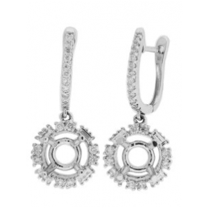 .73 ct Round & Baguette Diamond 18k Gold Semi Mount Dangle Earrings