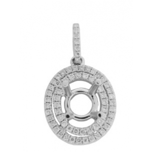 .42 ct Diamond Semi Mount 18k White Gold 2 Loop Oval Pendant