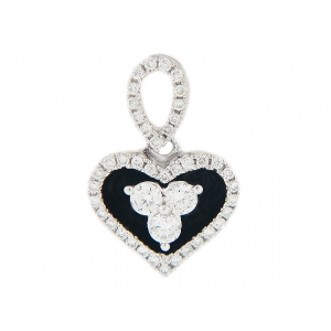 18k White Gold & Black Oynx Pave Diamond Heart Shape Pendant