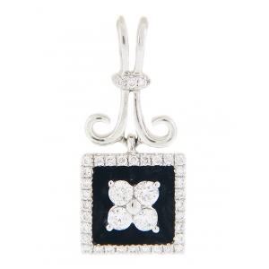 0.24ct Center Flower Shape Diamond White Gold & Black Onyx Square Shape Pendant