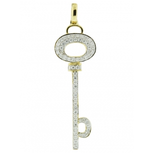 18k Yellow Gold & Diamond Wide Circle Shape Top Key Pendant
