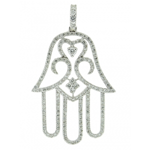 1.23ct Pave Diamond Curvy Heart Shape 18k White Gold  Hamsa Hand Pendant