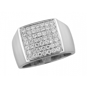 1 ct Round Diamond Pave Set 18k White Gold Men's Ring 14 mm
