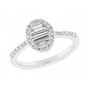 .55 ct Round Baguette Diamond 18k Oval Engagement Ring