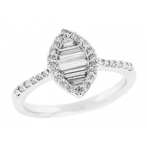 Round Baguette Diamond 18k Marquise Engagement Ring