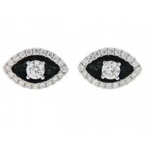 .64 ct Diamond & Enamel Eye Shape 18k Gold Stud Earrings