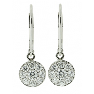 18k Solid White Gold & 0.59ct Diamond Circle Shape Flower Design Dangle Lever Back Earring