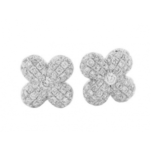 .66 ct Round Pave Diamond 18k Gold Flower Stud Earrings