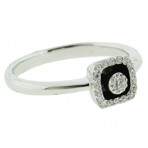 0.13ct Square Shape Black Onyx & Pave Diamond Square 18k Solid White Gold Ring
