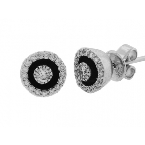 Diamond & Black Enamel 18k Gold Stud Earrings