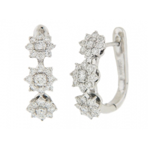 18k White Gold Stacked Flower Shape Diamond Lever Back Earrings