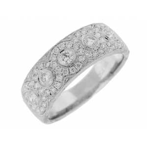 .79ct Pave & Bezel Set Diamond 18k Gold Milgrain Ring