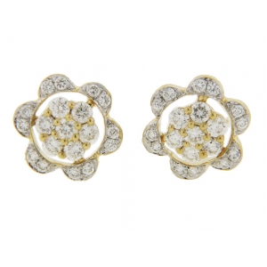 .43ct Round Diamond 18k Yellow Gold Stud Flower Earrings