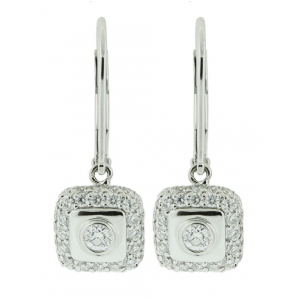 0.73ct Center Diamond Square Shape Dangle 18k White Gold Leverback Earring