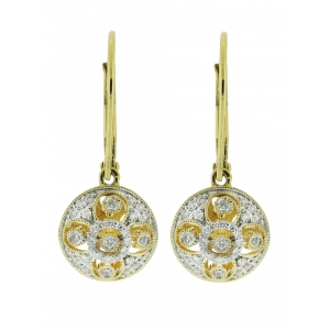 18kt Yellow Gold Multi Circle Shape Diamond Dangle Lever Back Earring