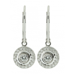 0.43ct Center Diamond Circle Shape Dangle 18k White Gold Leverback Earring
